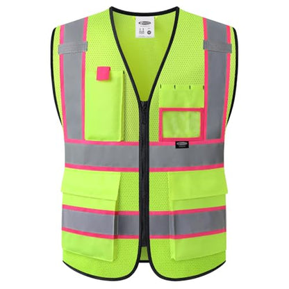 Safety Vest for men women Reflective Vest with Pockets and Zipper High Visibility Vests BX340
