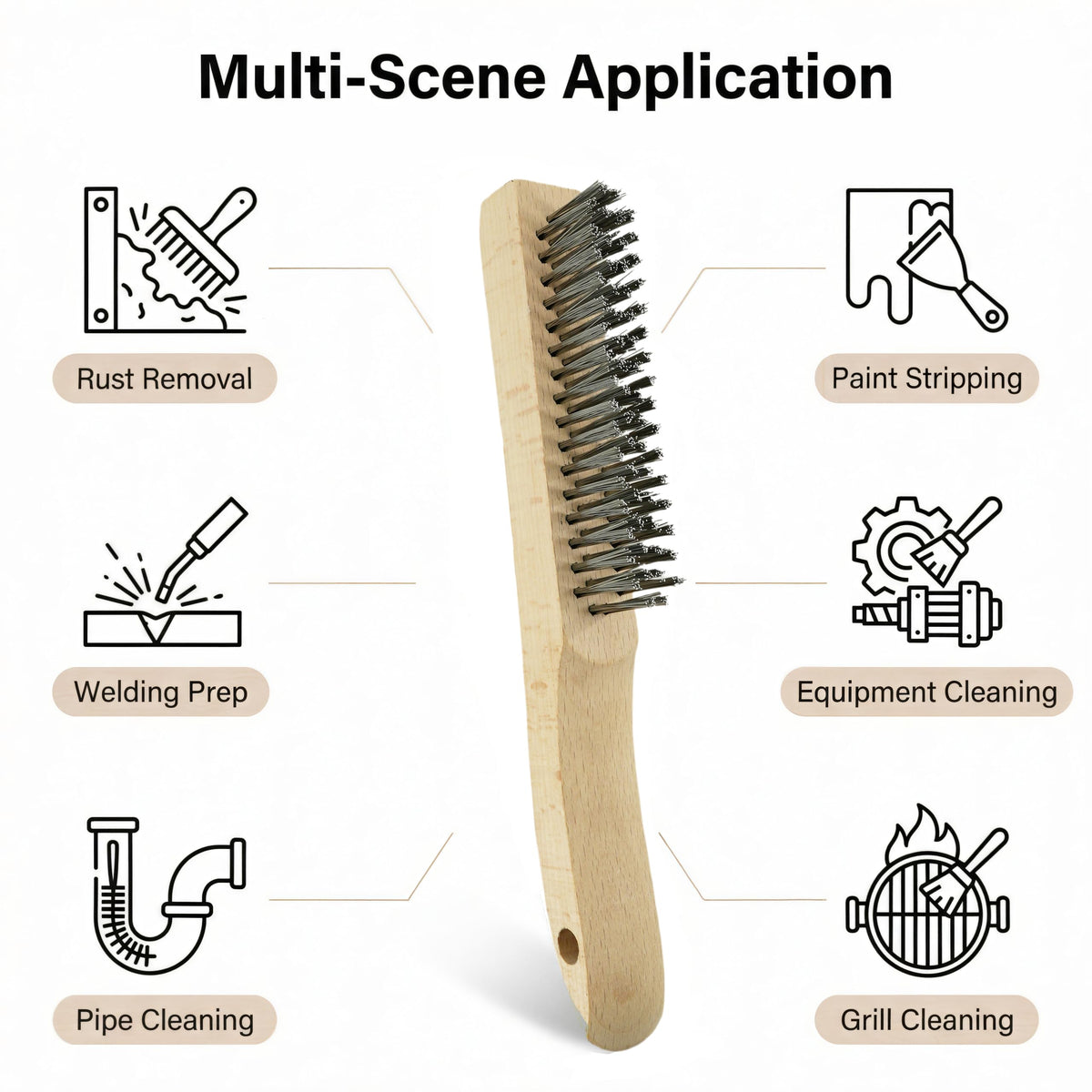Stainless Steel Wire Brushes 2pcs with 10" Beech Wood Shoe Handle