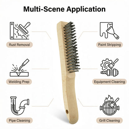 Stainless Steel Wire Brushes 2pcs with 10" Beech Wood Shoe Handle