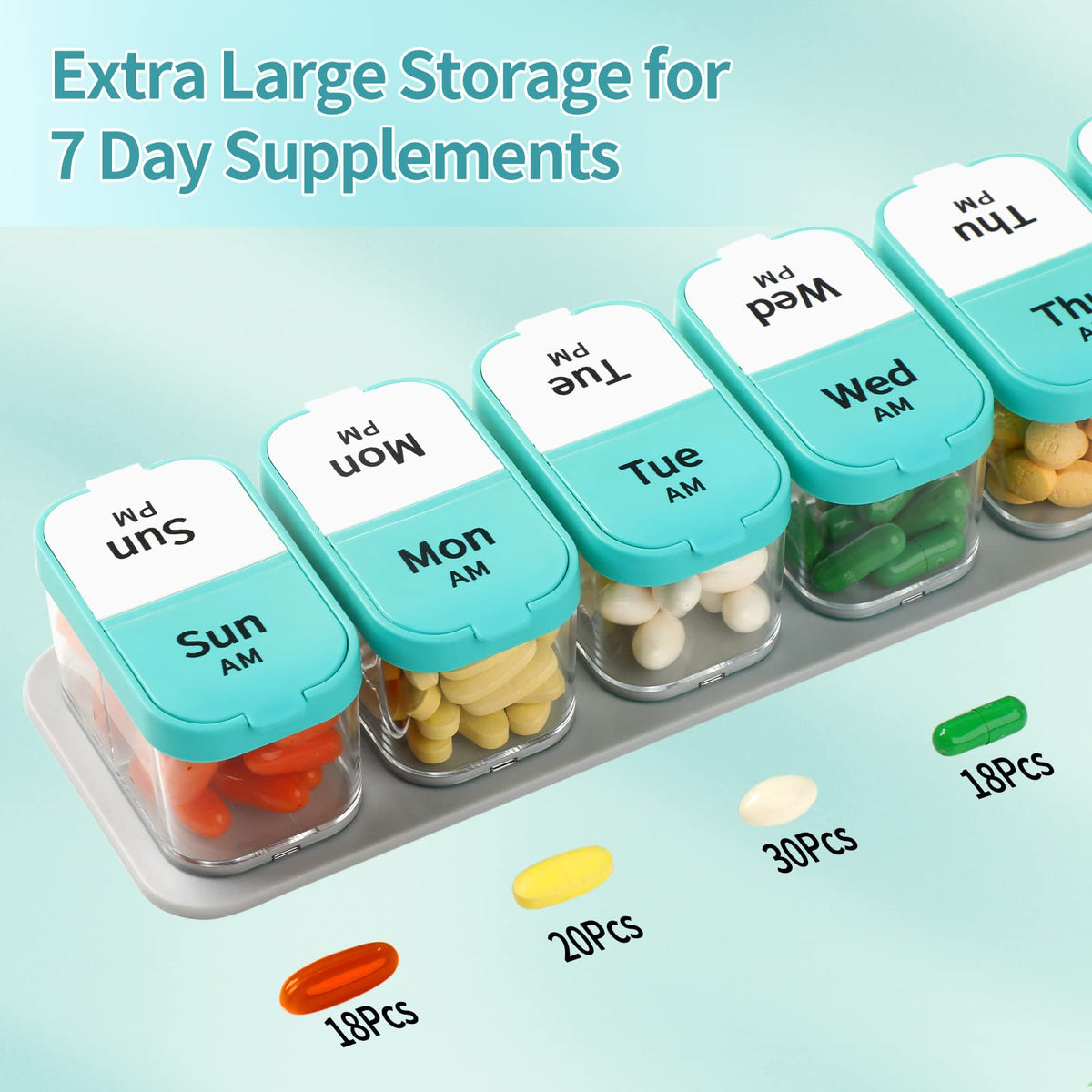 Large Weekly Pill Organizer 2 Times a Day for Vitamin (Cyan)