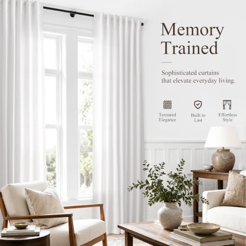 White Linen Curtains 63 Inches Long for Living Room 2 Panels (White / 52"W x 63"L (Pack of 2))