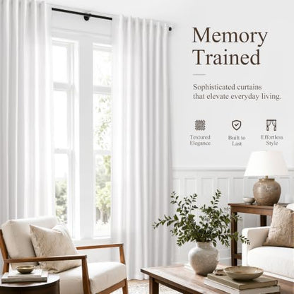 White Linen Curtains 63 Inches Long for Living Room 2 Panels (White / 52"W x 63"L (Pack of 2))