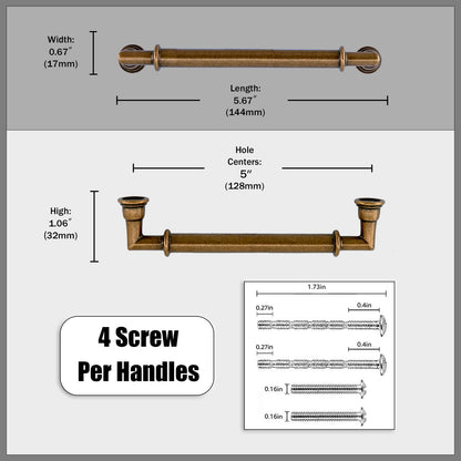 20 Pack Antique Brass Cabinet Pulls 5 Inch (5" Hole Center / Antique Brass)