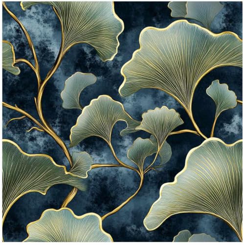 Dark Blue Ginkgo Leaf Peel and Stick Wallpaper