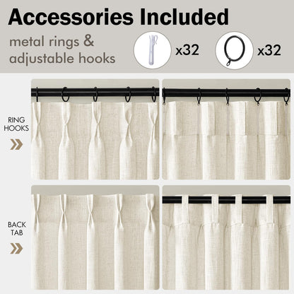4 Panels Set Pinch Pleated Linen Curtains 108 Inches Beige White (Beige White / 40"W x 108"L (Pack of 4))