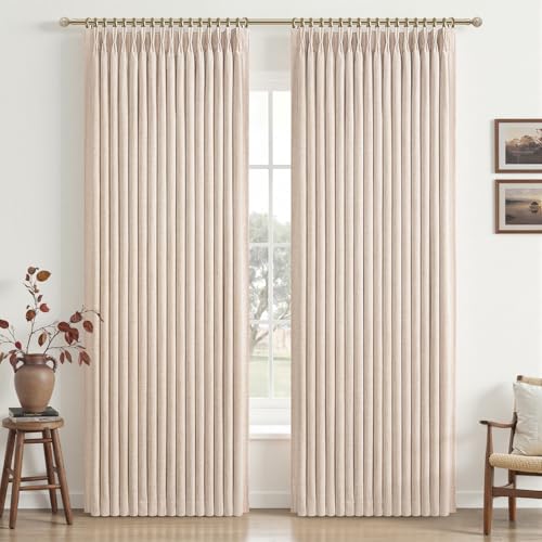 Pinch Pleated Blackout Linen Drapes 96 Inches Long 2 Panels (Linen / 50"W x 96"L (Pack of 2))