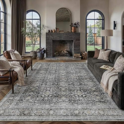 Black Washable 8x10 Area Rugs for Living Room Bedroom (Retro | Black / 8' x 10' (Rectangular))