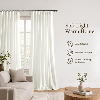 Ivory Linen Curtains 90 Inches Long 2 Panels for Living Room (Ivory / 50"W x 90"L (Pack of 2))