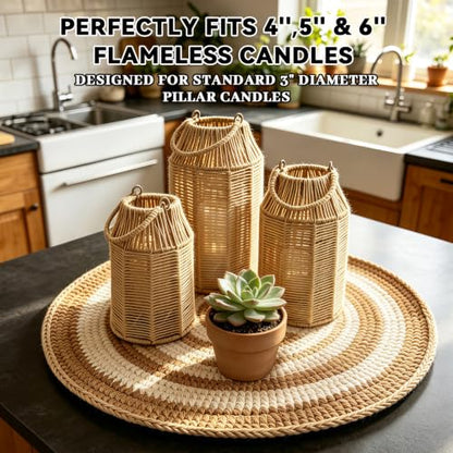 3 Pcs Natural Jute Boho Lanterns