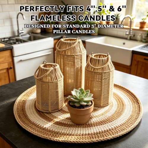 3 Pcs Natural Jute Boho Lanterns