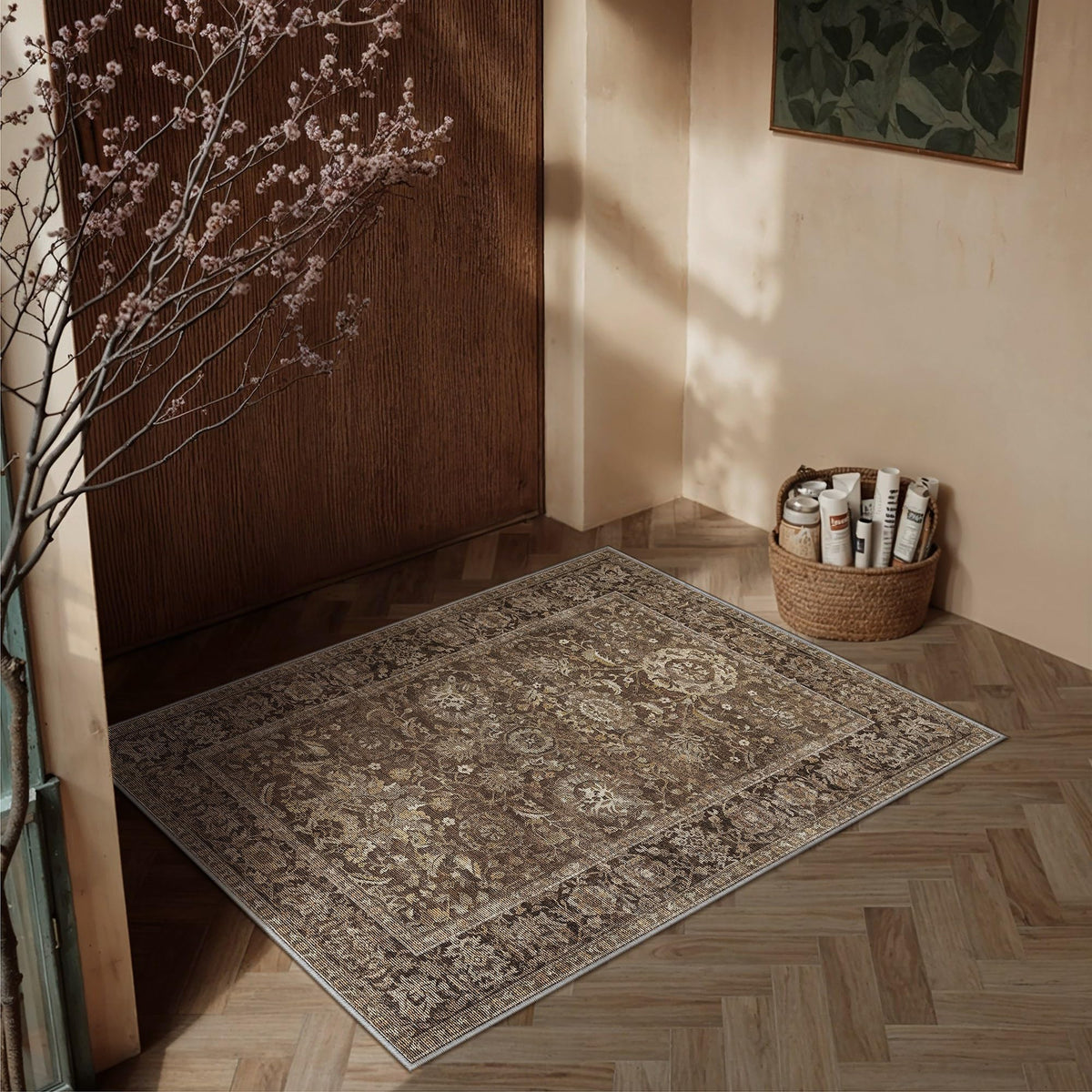 Entryway Area Rugs 2x3 Brown Vintage Rug (Retro | Brown / 2' x 3' (Rectangular))