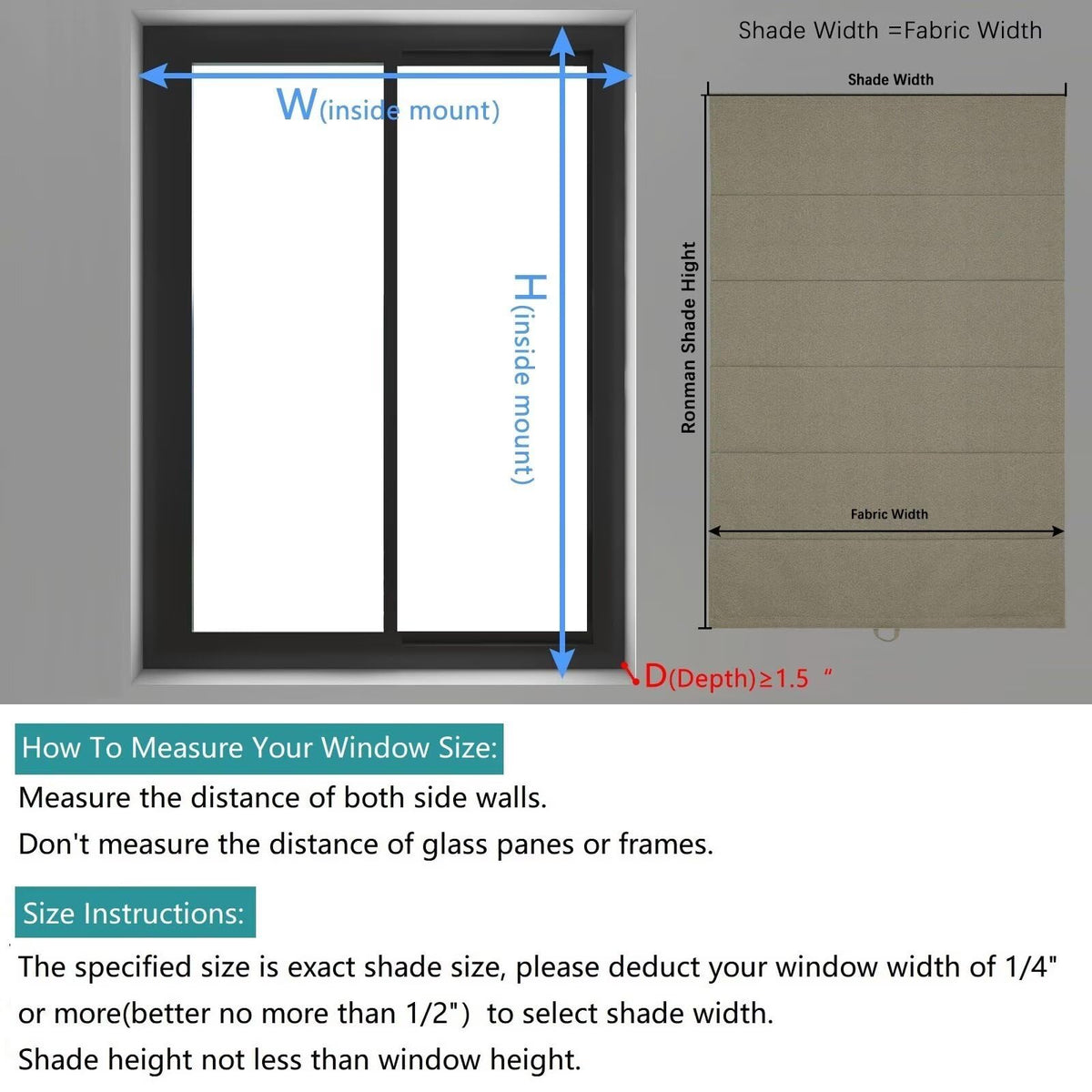 No Drill Roman Shades Cordless Blinds Blackout for Indoor Windows (Brown / 44"W x 64"H)