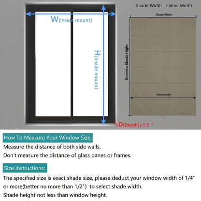 No Drill Roman Shades Cordless Blinds Blackout for Indoor Windows (Brown / 44"W x 64"H)