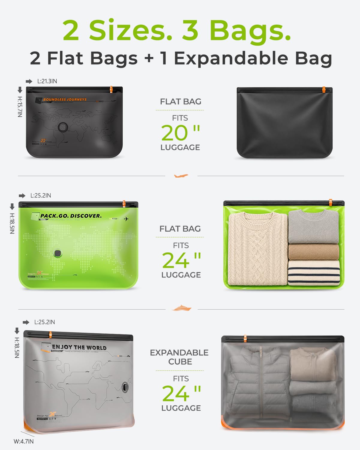 Color Coded Travel Vacuum Bags with Hand Pump for Suitcases