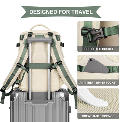 Large Travel Backpack for Women Men (White Green / 30 liters)