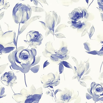 Floral Wallpaper Peel and Stick Vintage Contact Paper Indigo Floral Self Adhesive Removable Wallpaper Waterproof for Bathroom Kitchen Decorative Vintage Contact Paper Vinyl