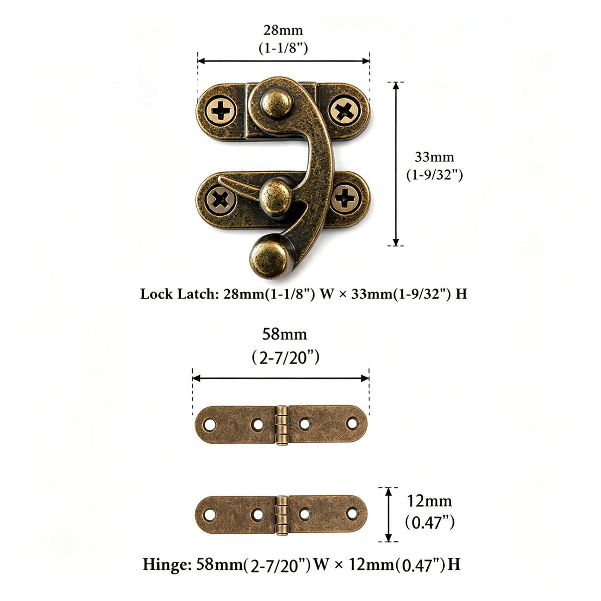 10 Sets Bronze Right Latch Hook Hasp & Hinges Kit with Matching Screws (Bronze)