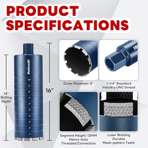 5" Core Drill Bit with Etched Depth Scale (5 Inch)
