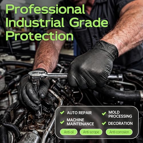 HEAVY DUTY 8 Mil Black Nitrile Gloves Disposable Latex Free Raised Diamond Textured Industrial Mechanic Gloves 1000PCs