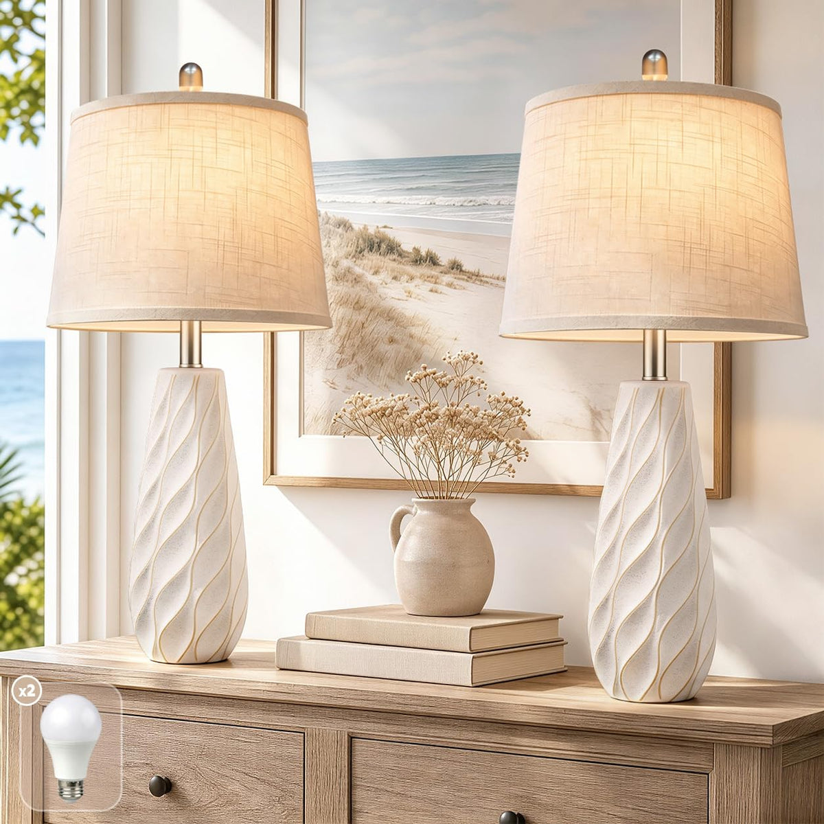 27" Ceramic Table Lamps Set of 2 Coastal Lamps (27" 2 Pcs - White)