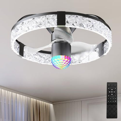19.7" Acrylic Crystal Ceiling Fan with RGB Water Ripple Light