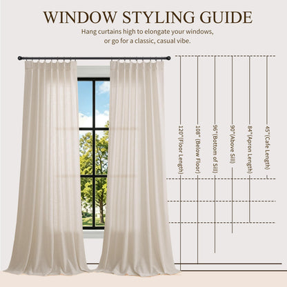 Cream Pinch Pleated Linen Curtains 120 Inch Long for Living Room (Linen / 40"W x 120"L (Pack of 2))