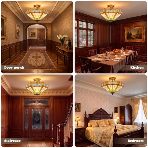 Tiffany Style Semi Flush Mount Ceiling Light