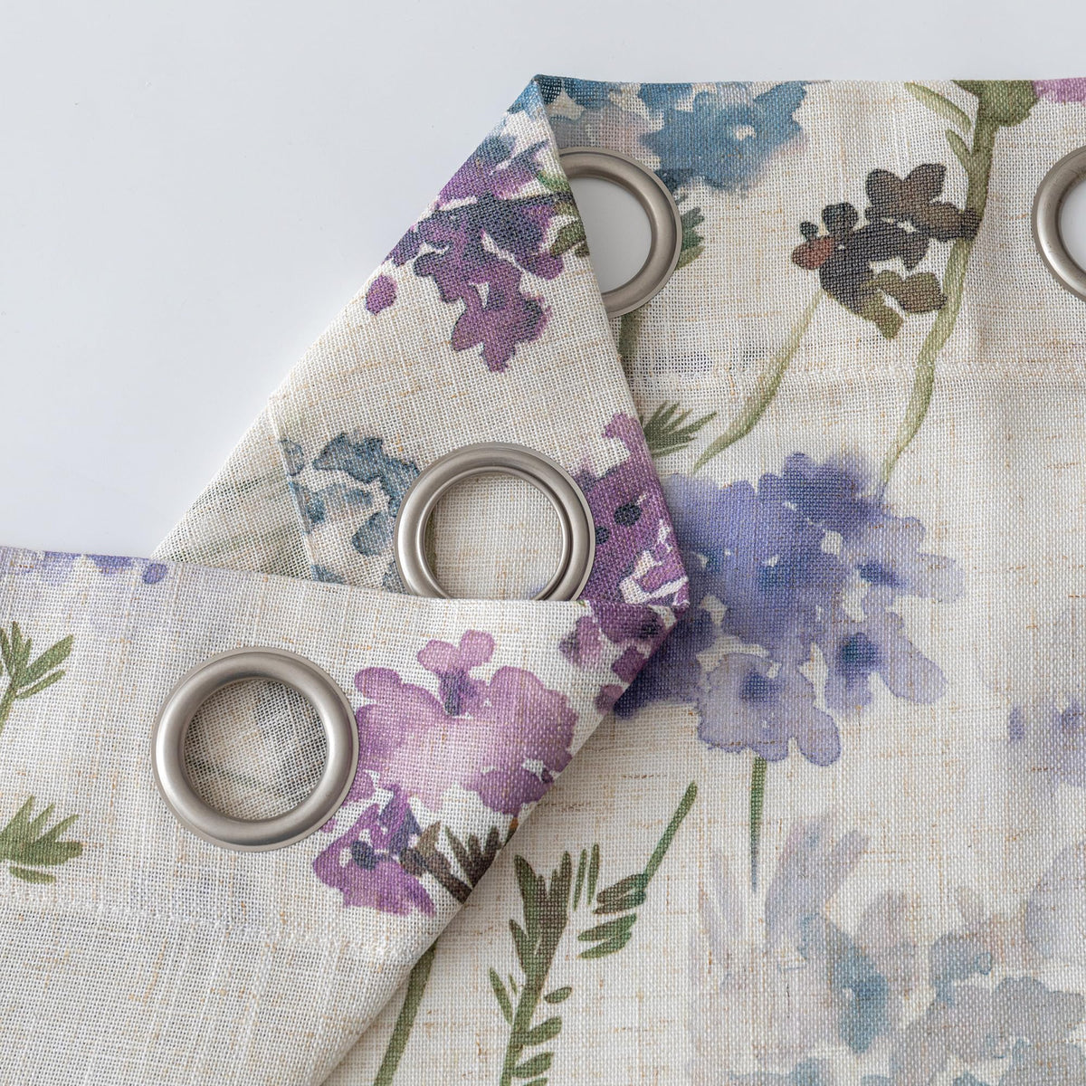 Floor to Ceiling Linen Floral Curtains 108 Inch Length 2 Panels Semi Sheer Light Filtering Farmhouse Flower Printed Window Grommet Drapes for Dining Room (Purple / 52"W x 108"L (Pack of 2))