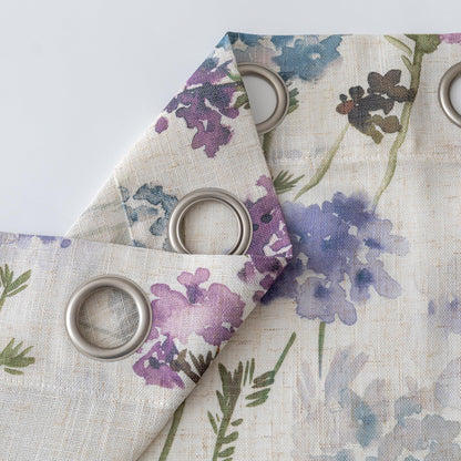 Floor to Ceiling Linen Floral Curtains 108 Inch Length 2 Panels Semi Sheer Light Filtering Farmhouse Flower Printed Window Grommet Drapes for Dining Room (Purple / 52"W x 108"L (Pack of 2))