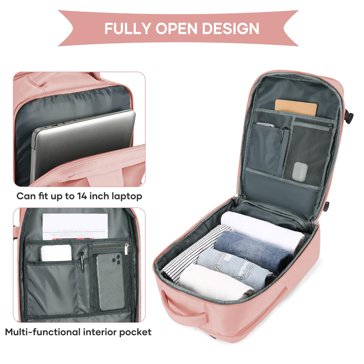 Large Travel Backpack For Women Men (Pink / 25 liters)