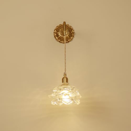 French Retro Floral Glass Wall Sconce with Pull Cord