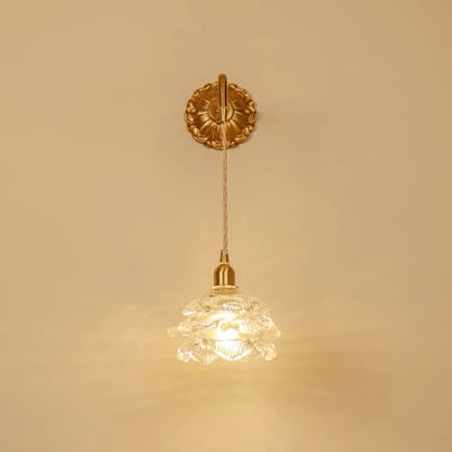 French Retro Floral Glass Wall Sconce with Pull Cord