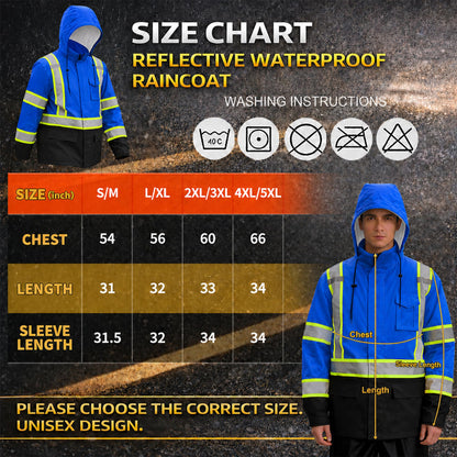 High Visibility Reflective Rain Jacket for Men (XX-Large-3X-Large / Blue)