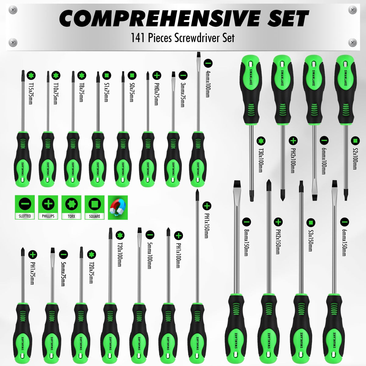 141 Piece Magnetic Screwdriver Set with Plastic Rack (141-Piece Magnetic Screwdriver Set)