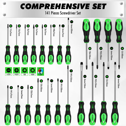 141 Piece Magnetic Screwdriver Set with Plastic Rack (141-Piece Magnetic Screwdriver Set)