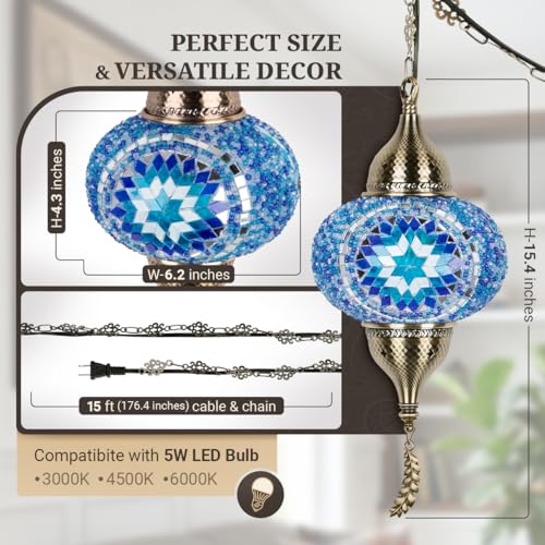 Turkish Moroccan Mosaic Pendant Light (Blue2)