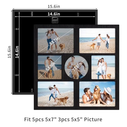 5x7 and 5x5 Collage Picture Frame (Rustic Black / 15.6x15.6in (1Pack))