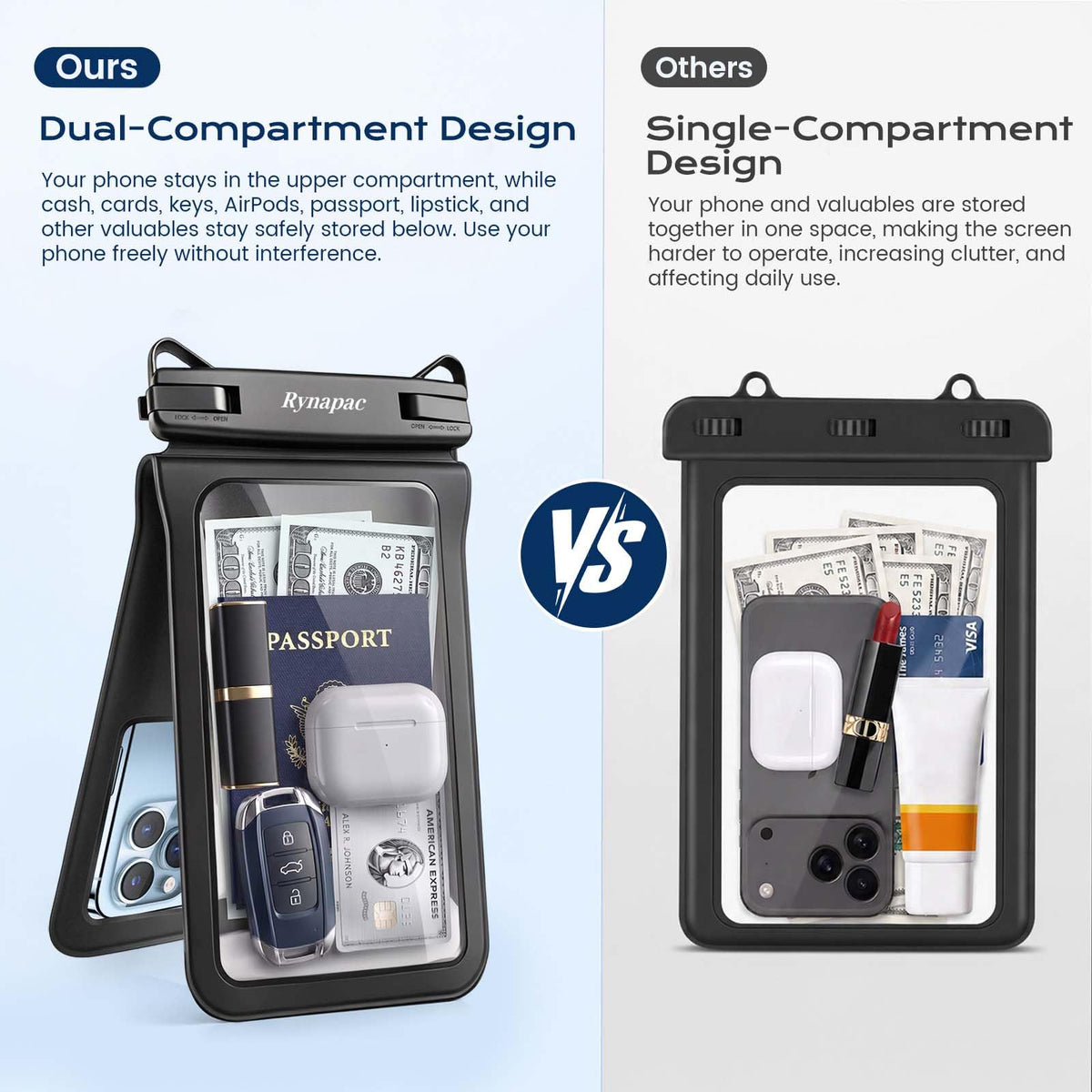 Double Space Waterproof Phone Pouch (Clear+Clear)