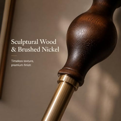 Wood & Brushed Floor Lamp with Pull Chain Switch & Remote Control