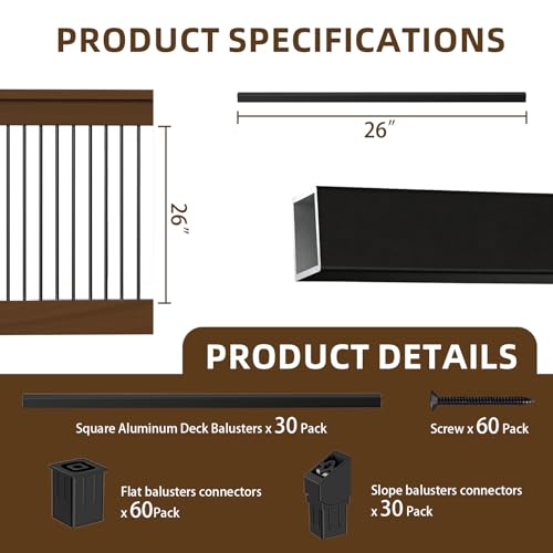 60 Pack 32" Square Aluminum Deck Balusters