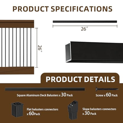 60 Pack 32" Square Aluminum Deck Balusters
