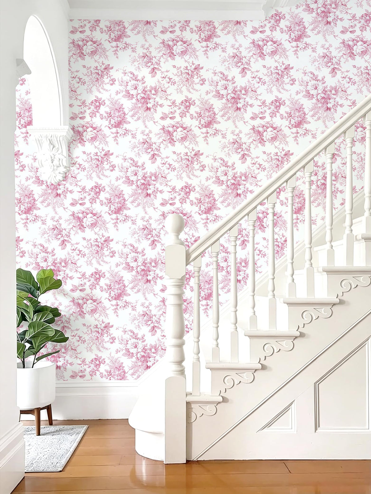 Floral Peel and Stick Wallpaper Pink Flower Paper 17in x 118in (Pink / 16.9" x 118.1")