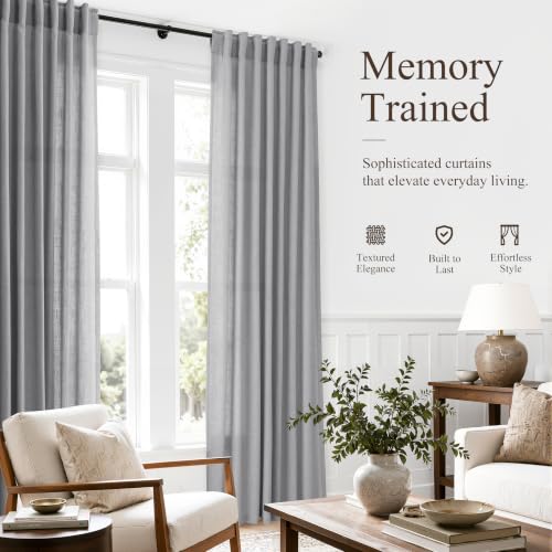 Grey Linen Curtains 90 Inches Long Drape for Living Room 2 Panels (Grey / 52"W x 90"L (Pack of 2))