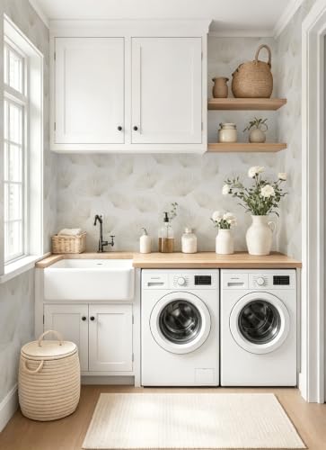 Neutral Botanical Peel and Stick Wallpaper Modern Farmhouse Contact Paper (Neutral/Beige / 17.3" x 78.7")