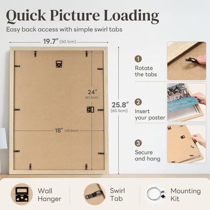 24 Pack 18x24 Frame 18 x 24 Poster Frame Natural Light Oak Solid Wood (White Oak / 18x24)