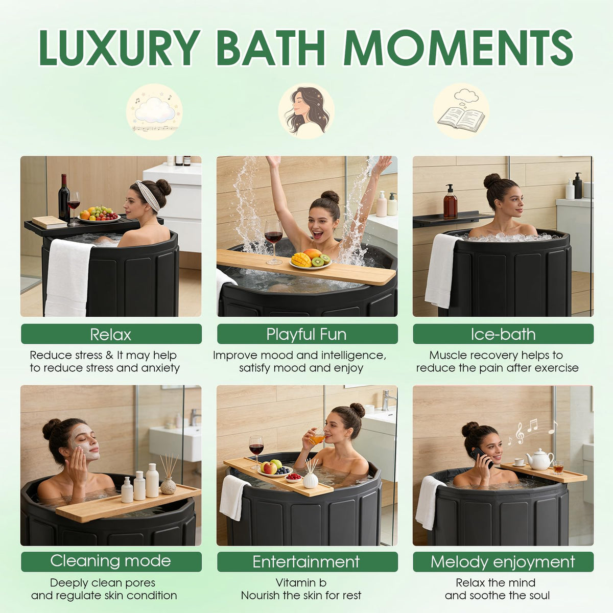Portable Bathtub Adult 164 Gal (B-Black / 47.2x21.7 Inch)
