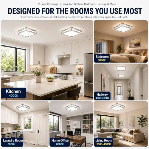 1Pack 12Inch 36W Square LED Flush Mount Ceiling Light Fixture