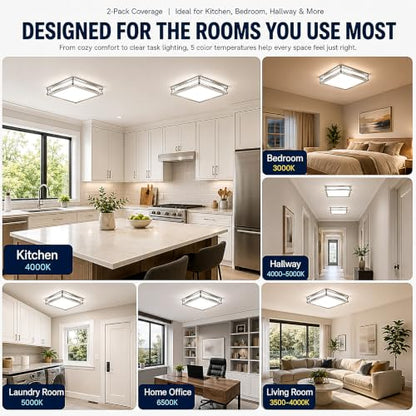 1Pack 12Inch 36W Square LED Flush Mount Ceiling Light Fixture