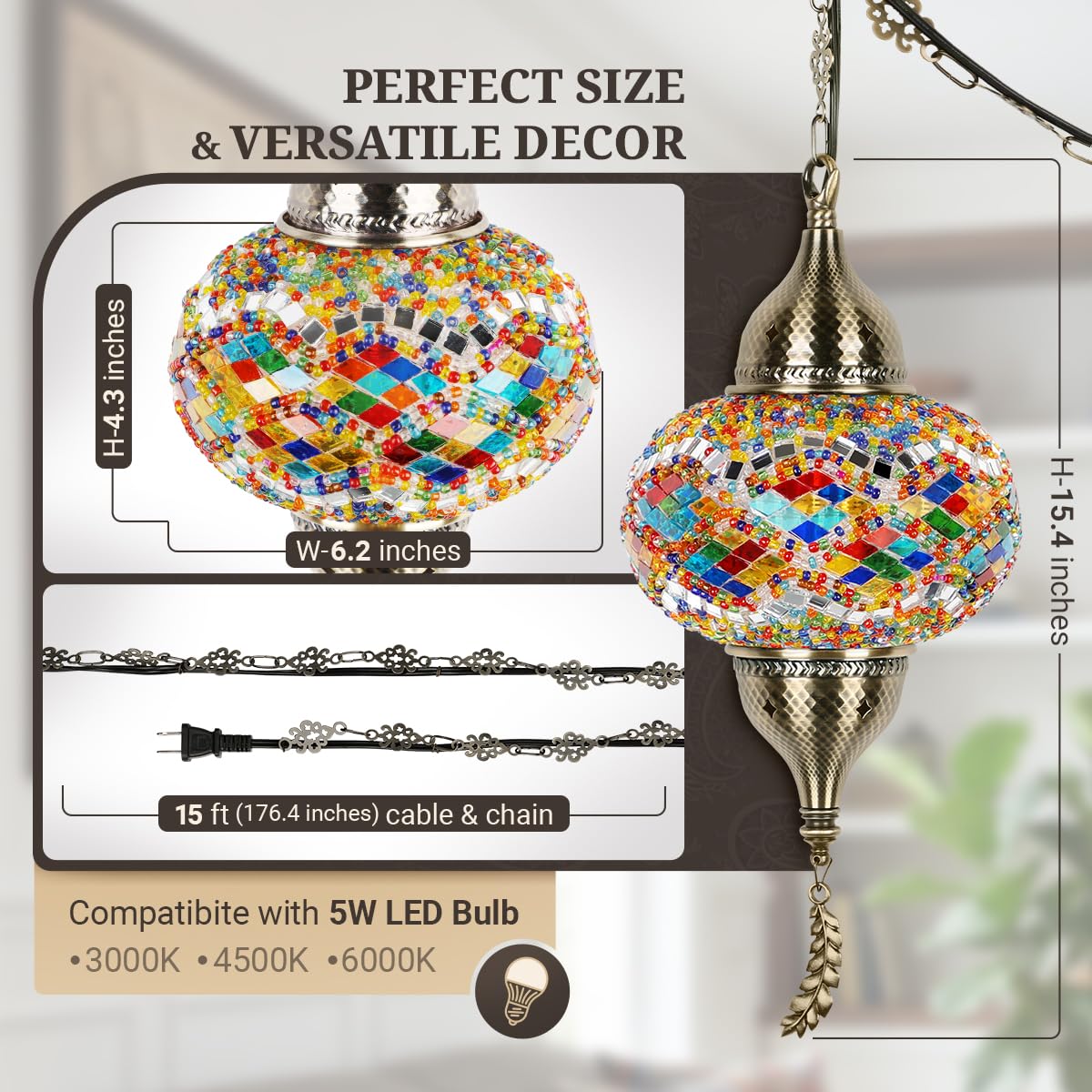 Turkish Moroccan Mosaic Pendant Light (Multicolor1)