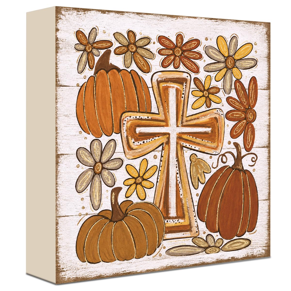 Fall Decorations for Home Christian Cross Pumpkin Sign Fall Decor (FALL71)